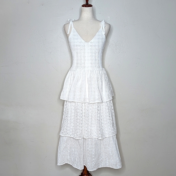 En Saison Croix White Cotton Eyelet Midi Summer Dress Size Large - Picture 1 of 8